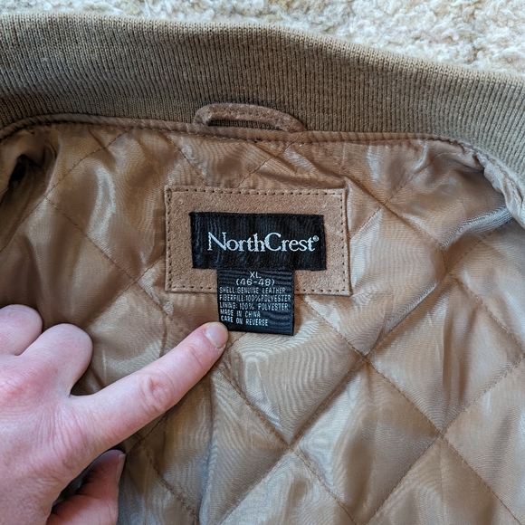 SOLDVintage Tan NORTHCREST Genuine Leather Suede Quilted Full Zip Jacket Mens XL - Picture 6 of 10